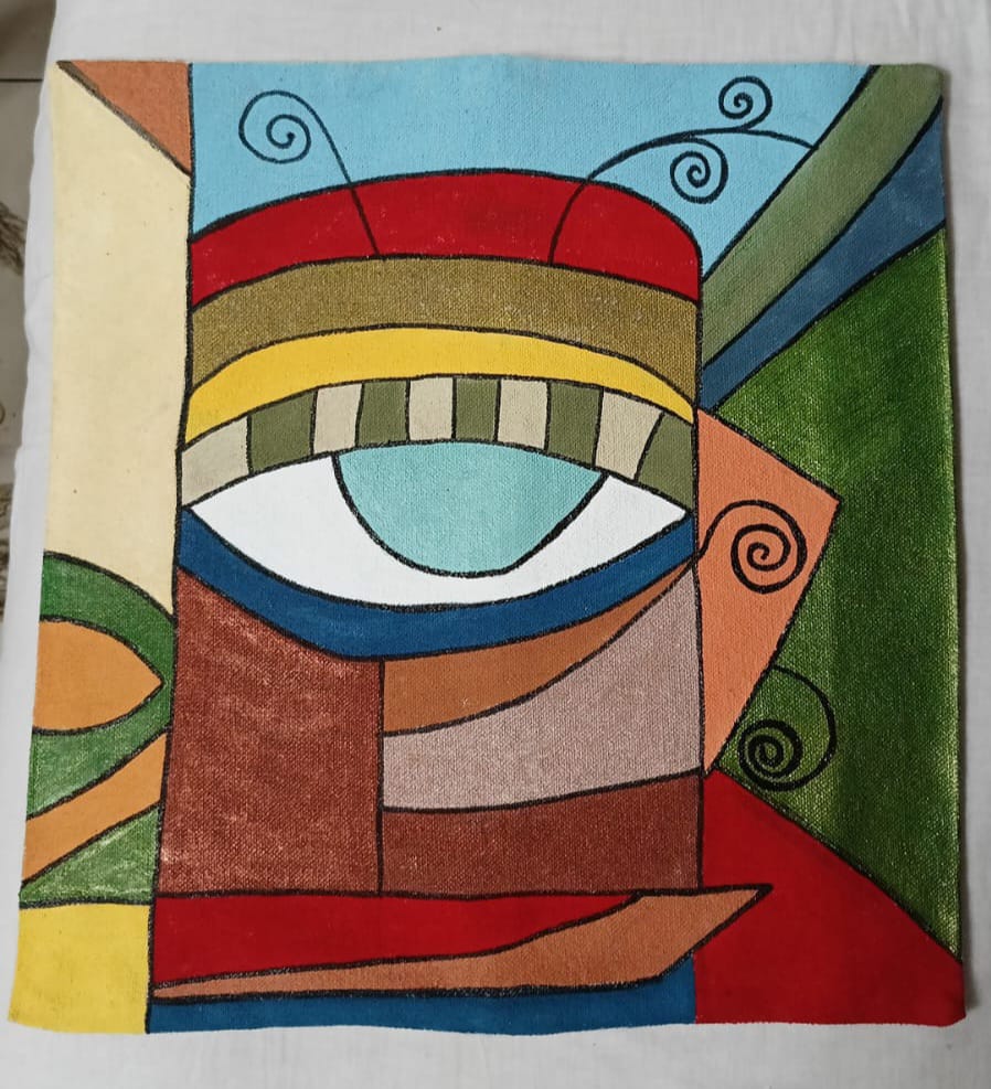 Hand-Painted Abstract Eye Art Cushion "Vibrant Vision"