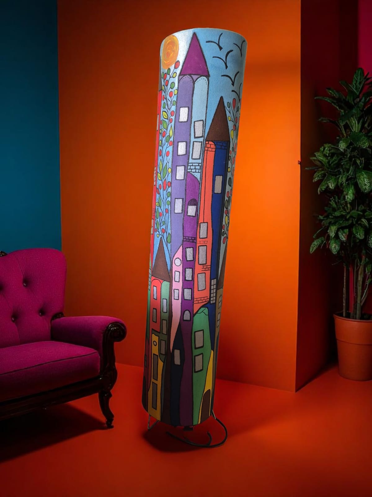 Cityscape Hand-Painted Floor Lamp