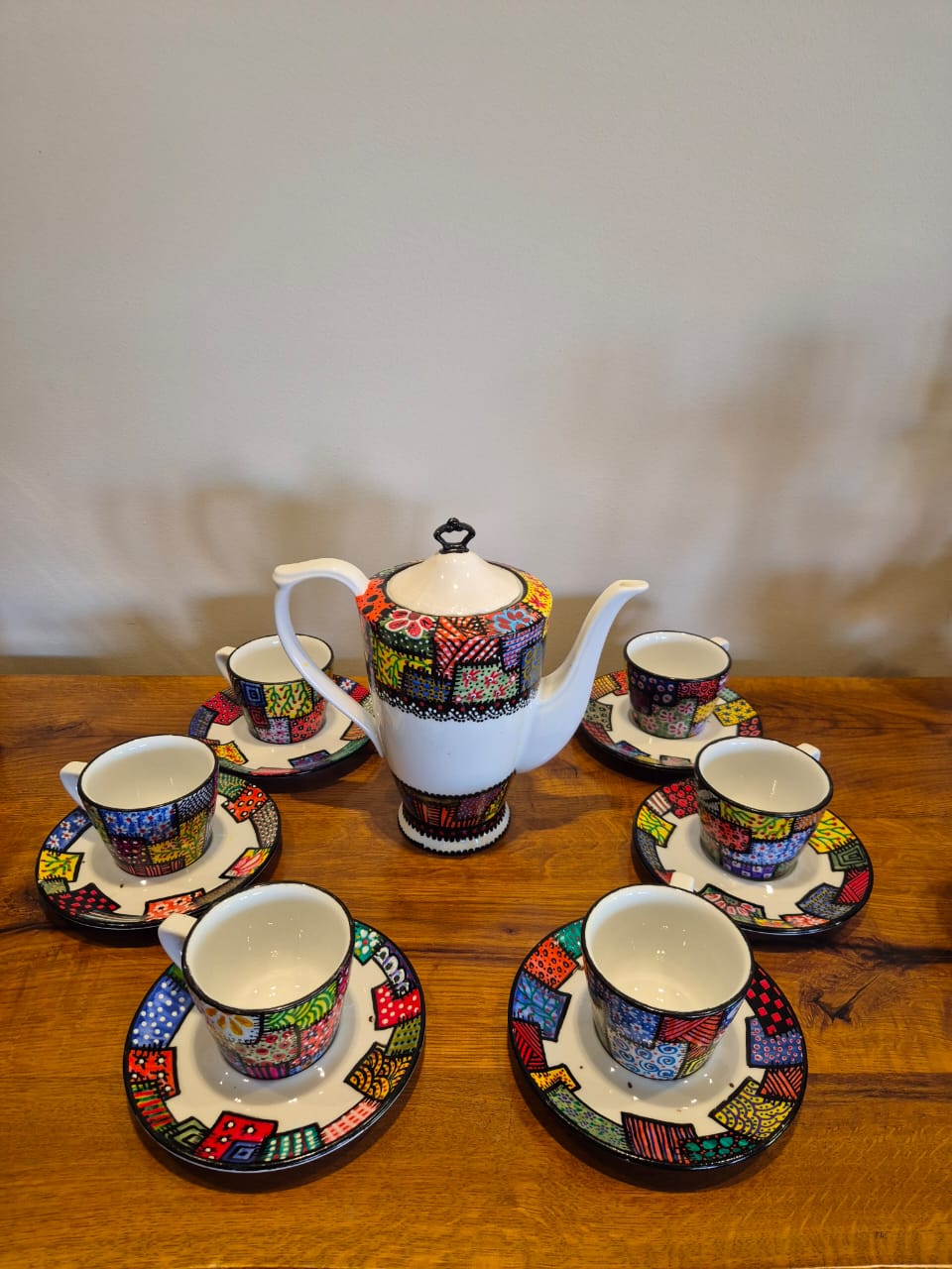 Patchwork" Hand-Painted Mosaic Coffee Set