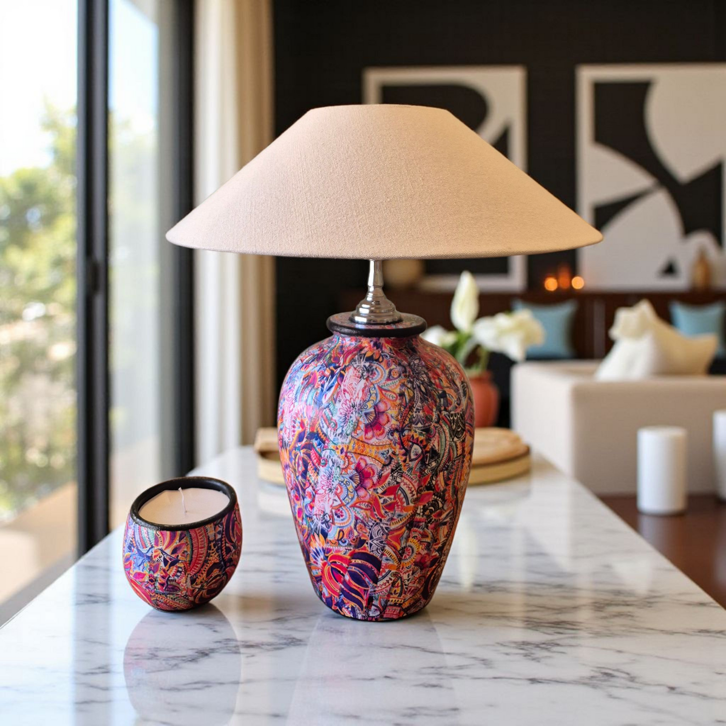 Kaleidoscope Bloom Table Lamp & Candle Set