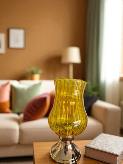 Amber Glow Ribbed Glass Table Lamp
