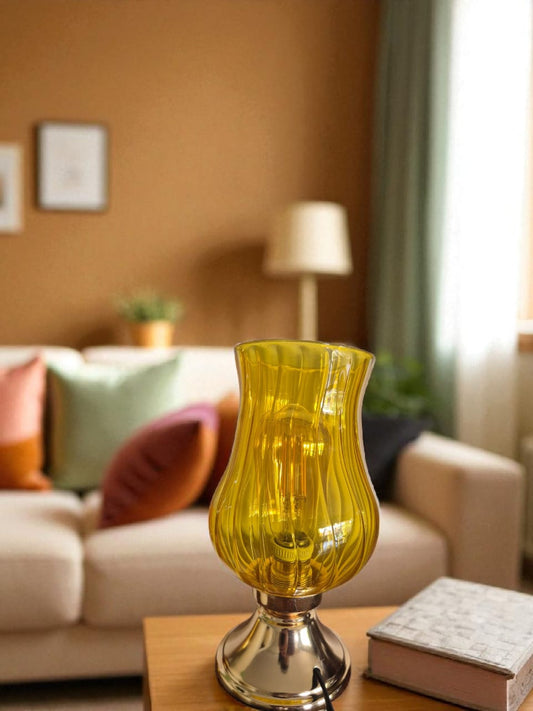 Amber Glow Ribbed Glass Table Lamp