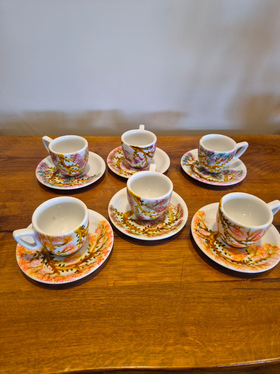 Coral" Abstract Hand-Painted Coffee Cup Set (Set of 6)