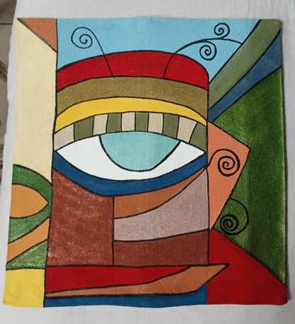 Hand-Painted Abstract Eye Art Cushion "Vibrant Vision"