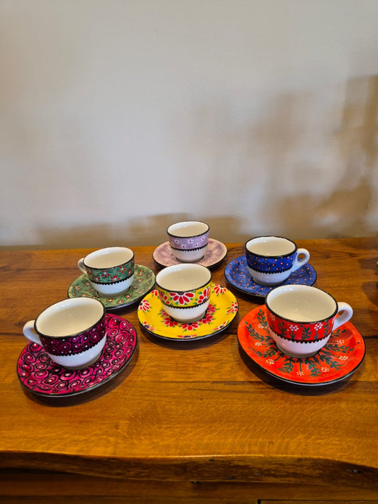 Folklorico" Hand-Painted Folk Art Coffee Cup Set (Set of 6)