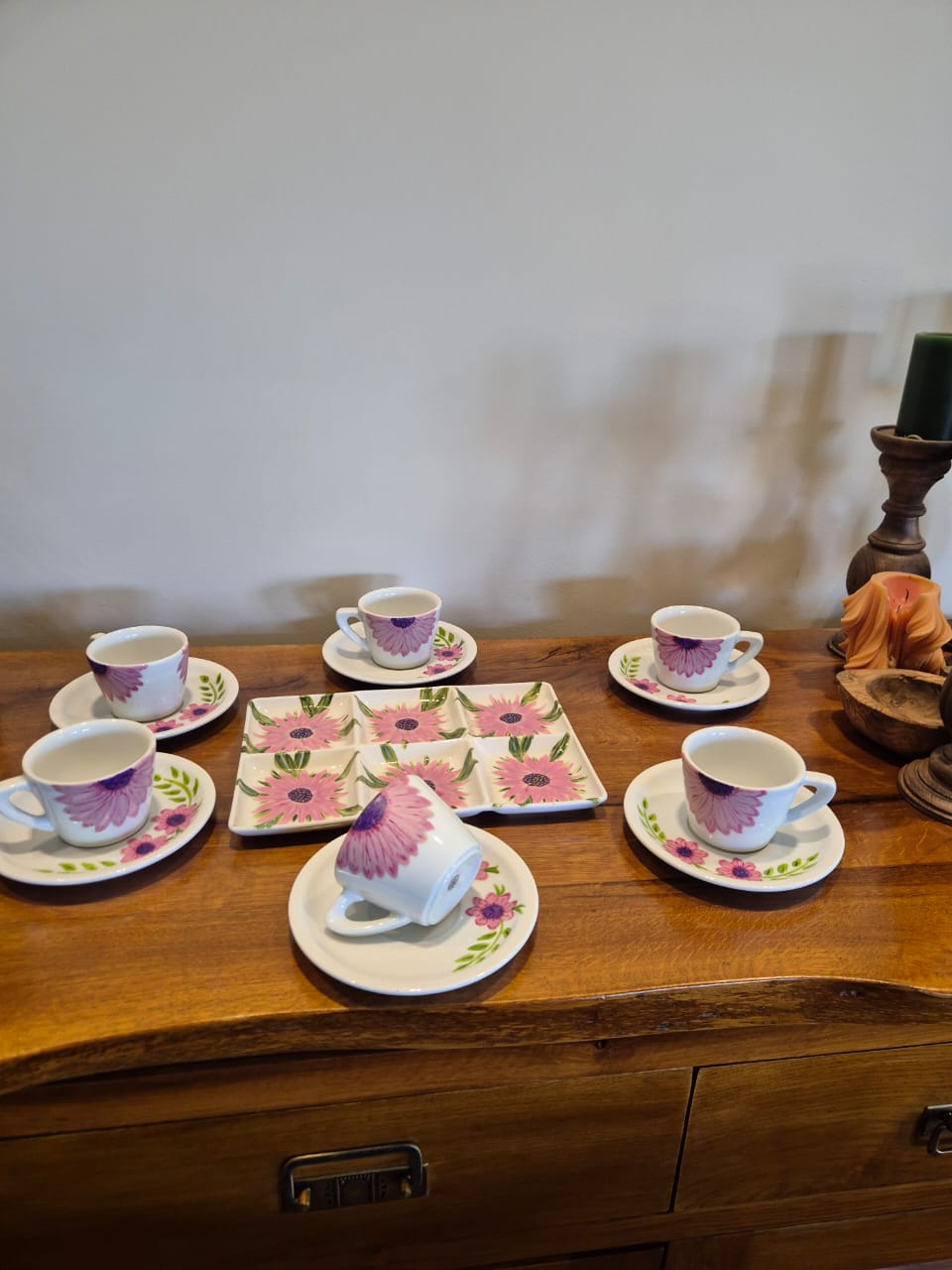 Bloom" Hand-Painted Floral Coffee Cup & Tray Set