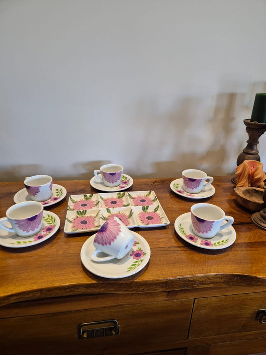 Bloom" Hand-Painted Floral Coffee Cup & Tray Set
