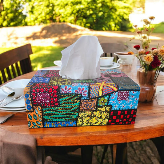 Abstract Patch Hand-Painted Tissue Box Cover