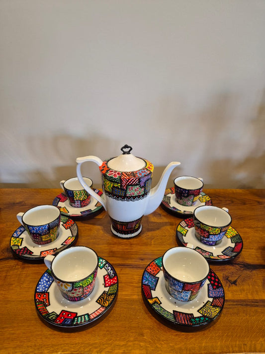Patchwork" Hand-Painted Mosaic Coffee Set