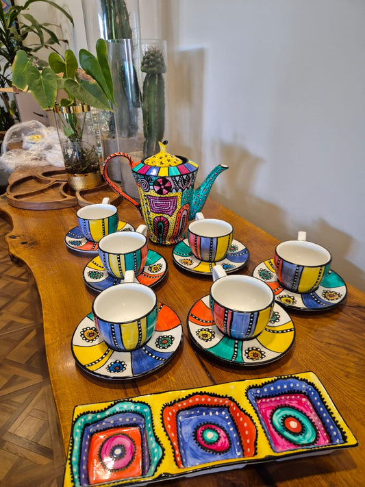 Fiesta" Hand-Painted Ceramic Tea & Coffee Set