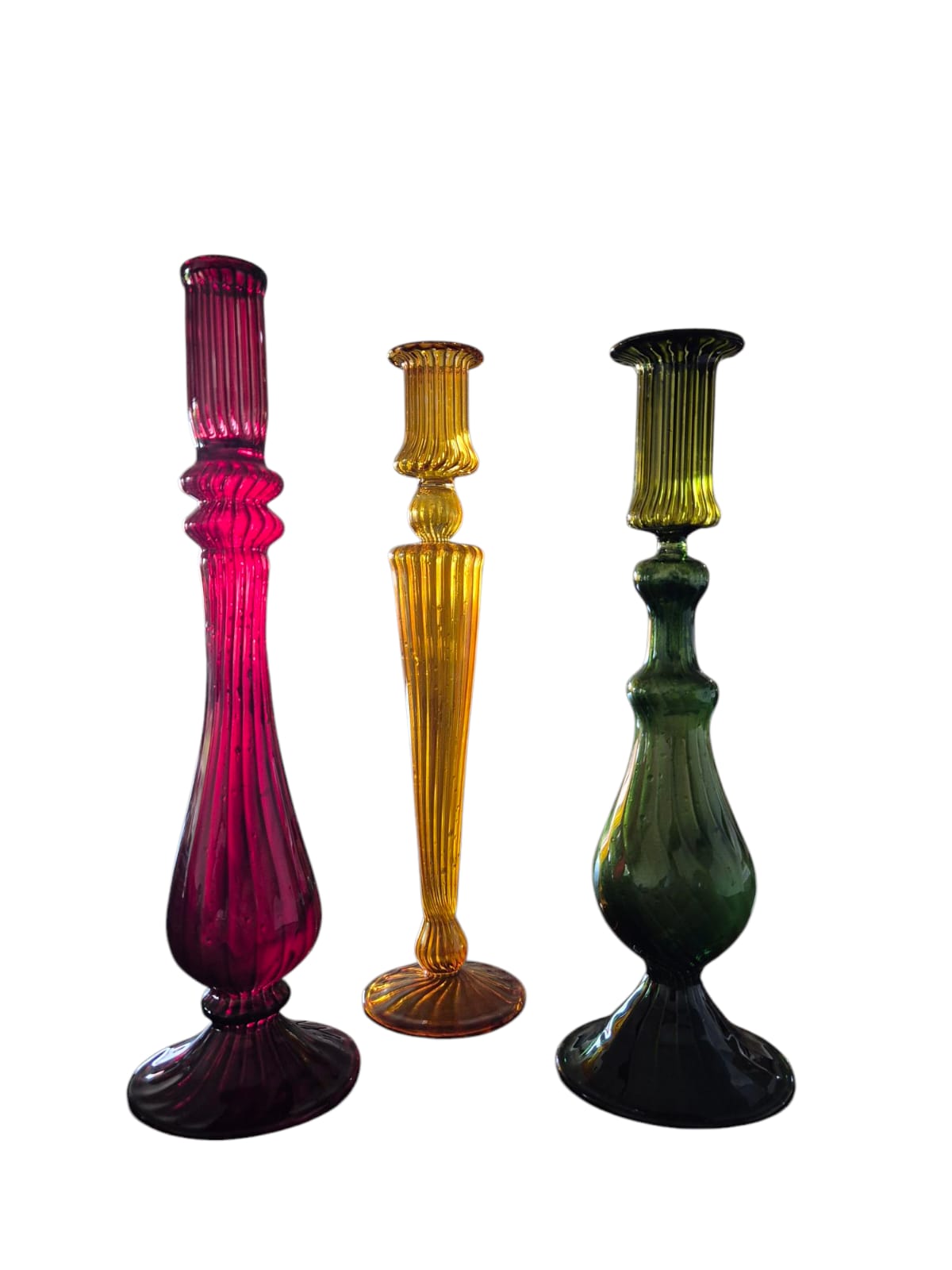 Jewel Tone Glass Taper Candle Holder Set