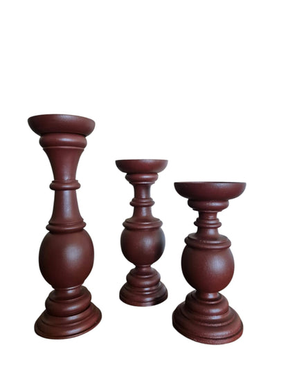Terra Trio Deep Wood Candle Holder Set