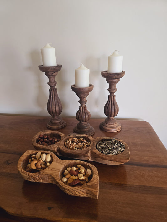 Fluted Grove Wooden Candle Holder Set