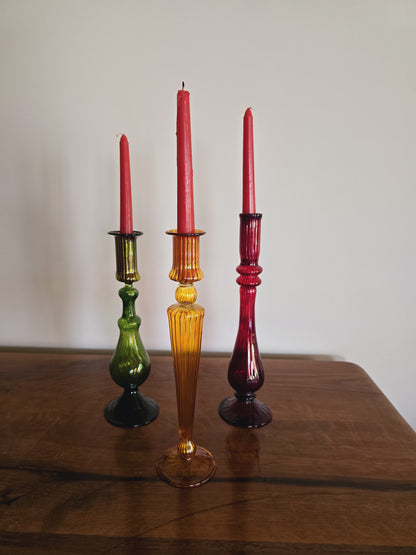 Jewel Tone Glass Taper Candle Holder Set