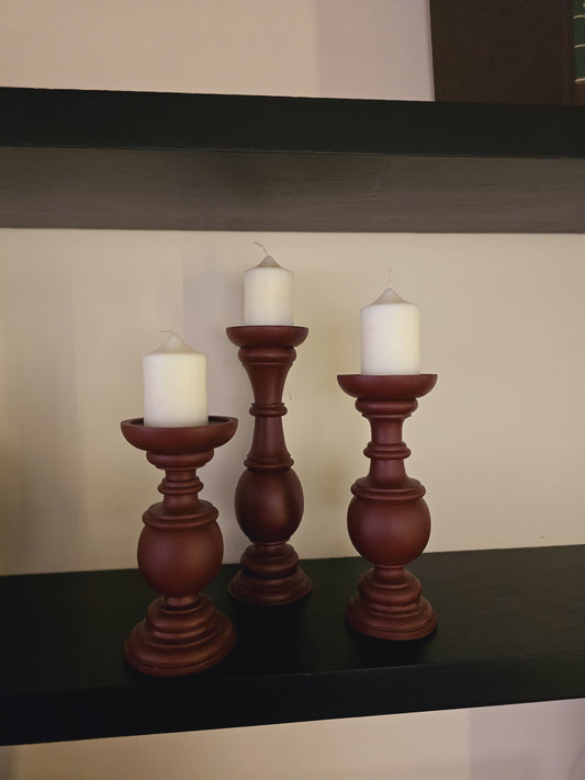 Terra Trio Deep Wood Candle Holder Set