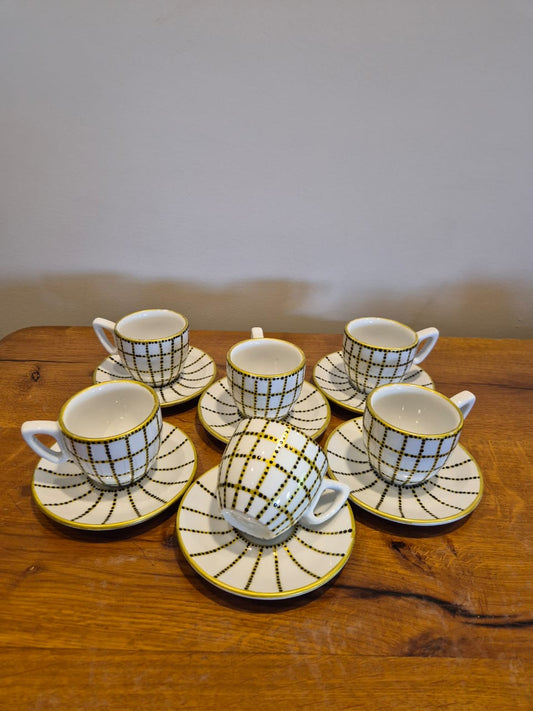 Deco" Gold-Detailed Geometric Coffee Cup Set (Set of 6)
