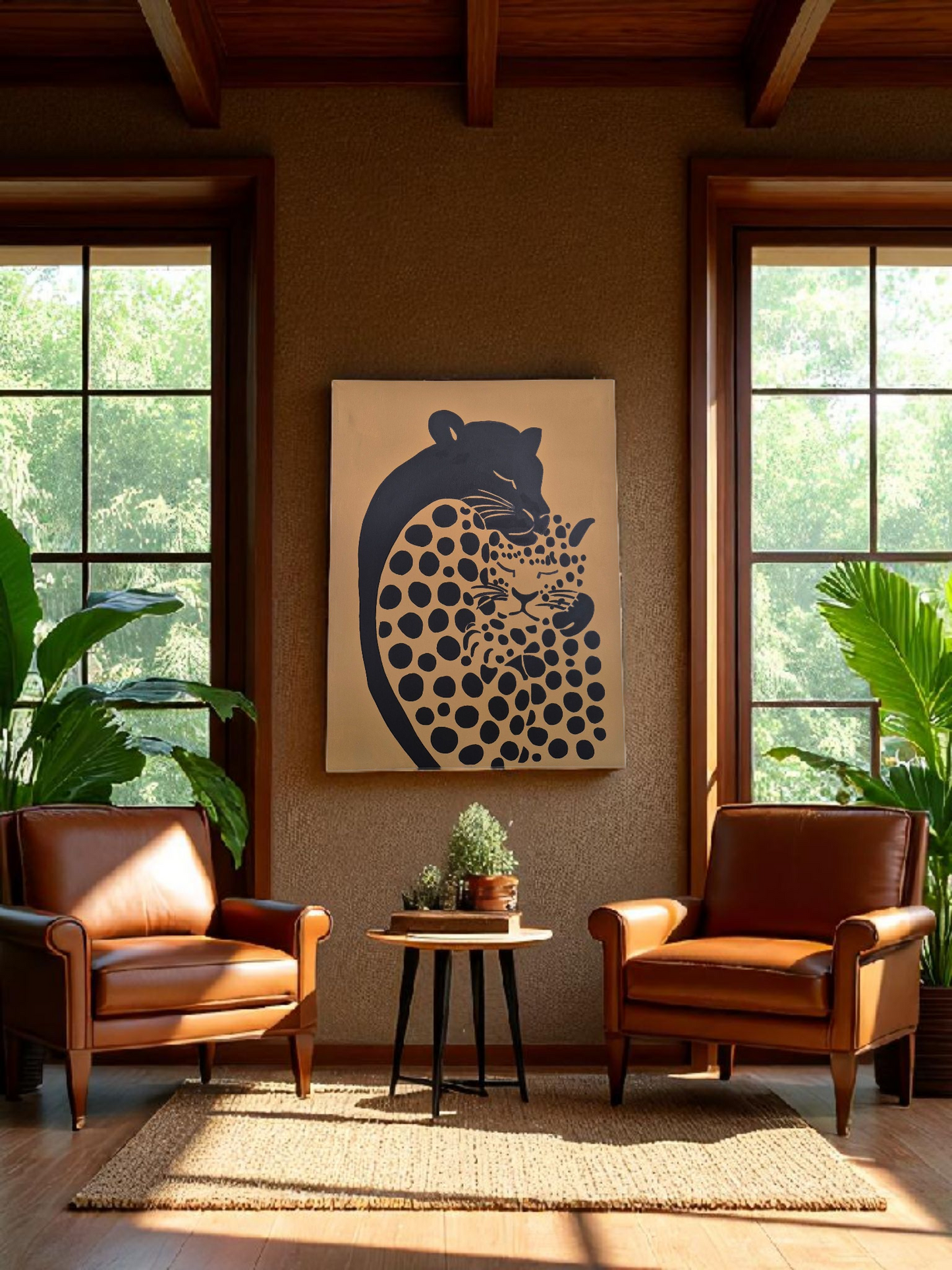 Leopard Embrace Hand-Painted Canvas Art