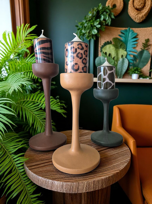 Safari Glow Trio Animal Print Candle Holder Set