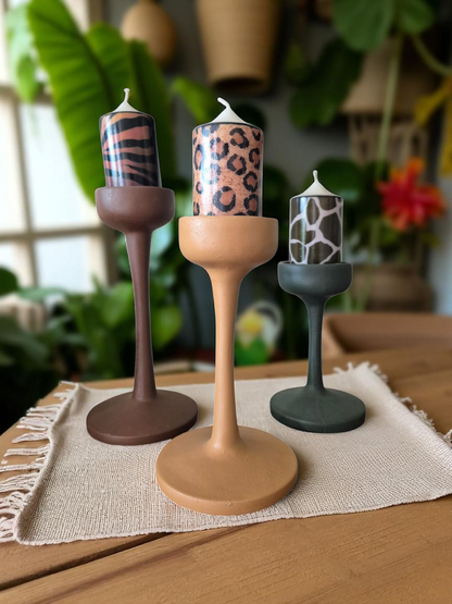 Safari Glow Trio Animal Print Candle Holder Set