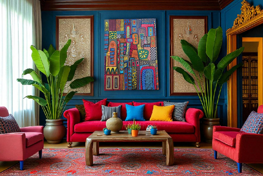 Red Fractals Hand-Painted Abstract Art