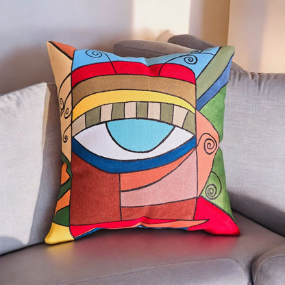 Hand-Painted Abstract Eye Art Cushion "Vibrant Vision"