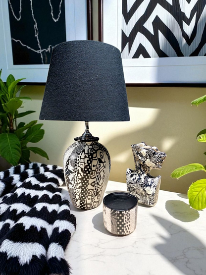 Monochrome Maze Table Lamp & Candle Set